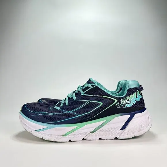 Hoka One One Clifton 3 Navy Blue Teal Shoes 1012045 MBSBD Womens Sz 11 Men's 9.5 - Picture 4 of 11